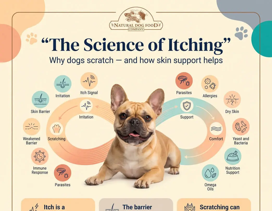 Infographic showing causes of itching in dogs and how to manage