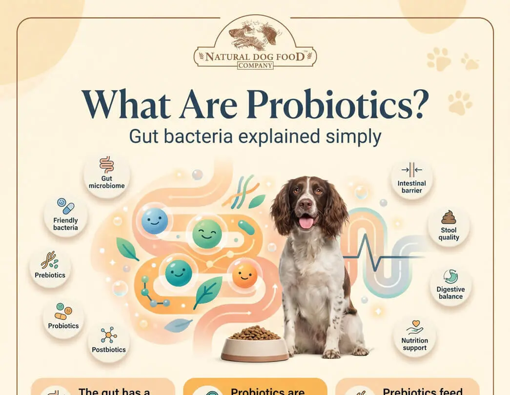 Infographic showing functions of probiotics in dogs
