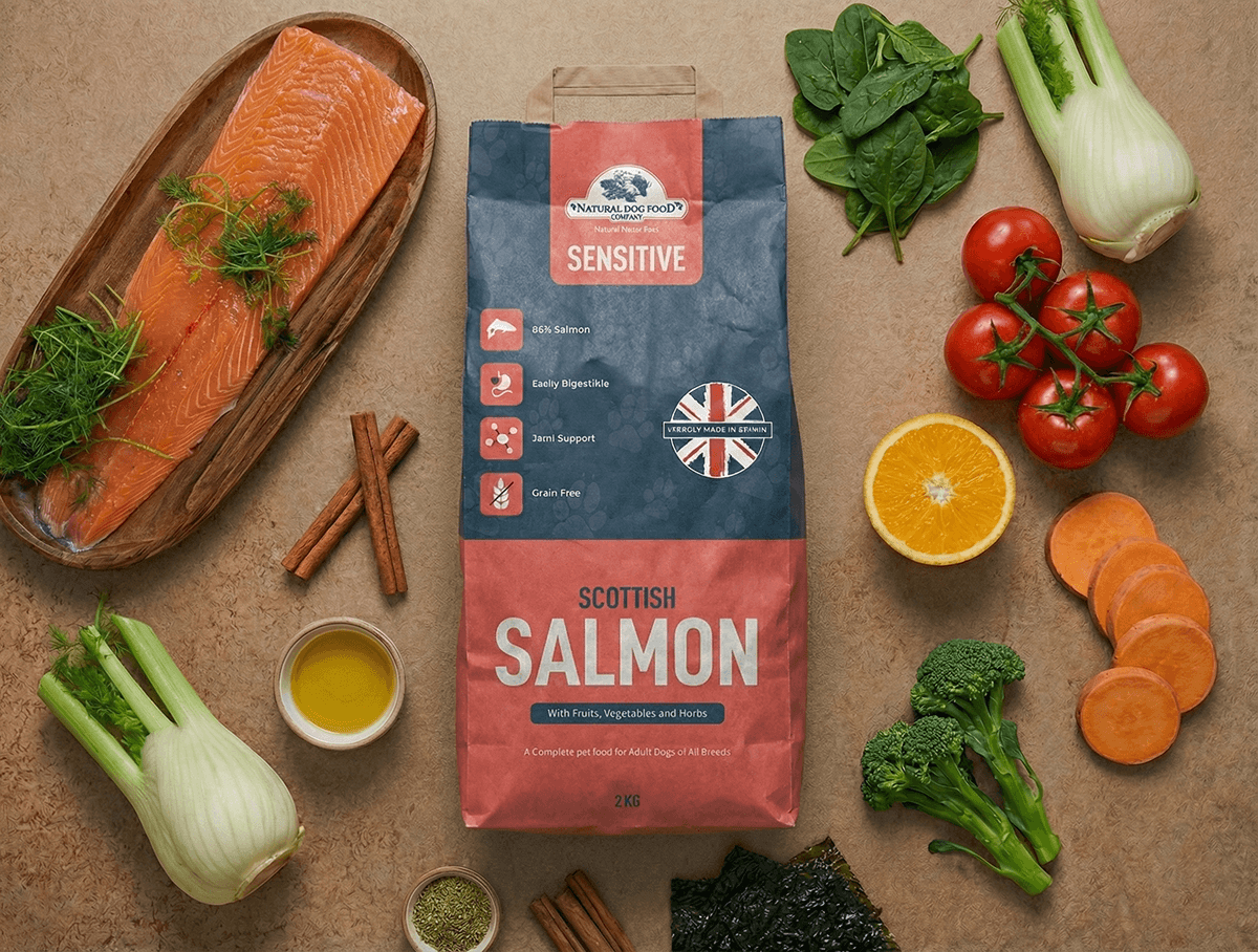 Curated visual reference: Visual Reference: Grain Free Salmon Dog Food