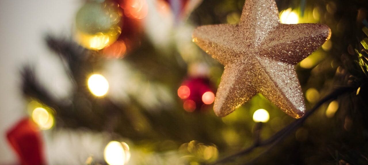 Star Christmas ornament hanging on a tree