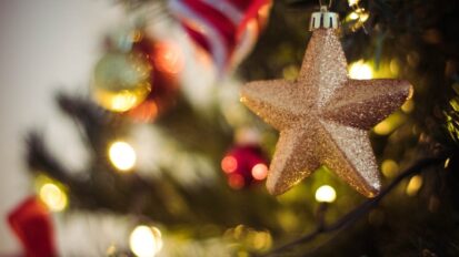 Star Christmas ornament hanging on a tree