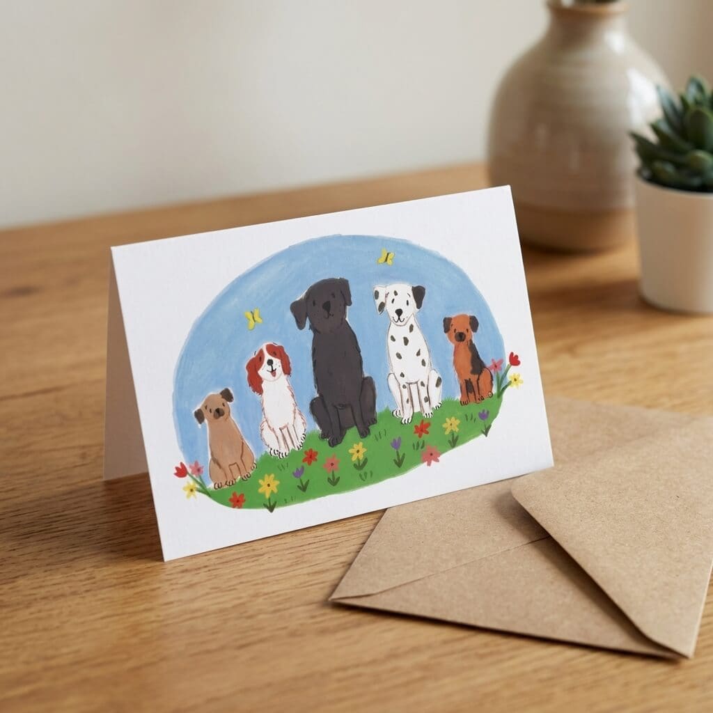 Illustrated Dogs Greeting Card – Blank Inside